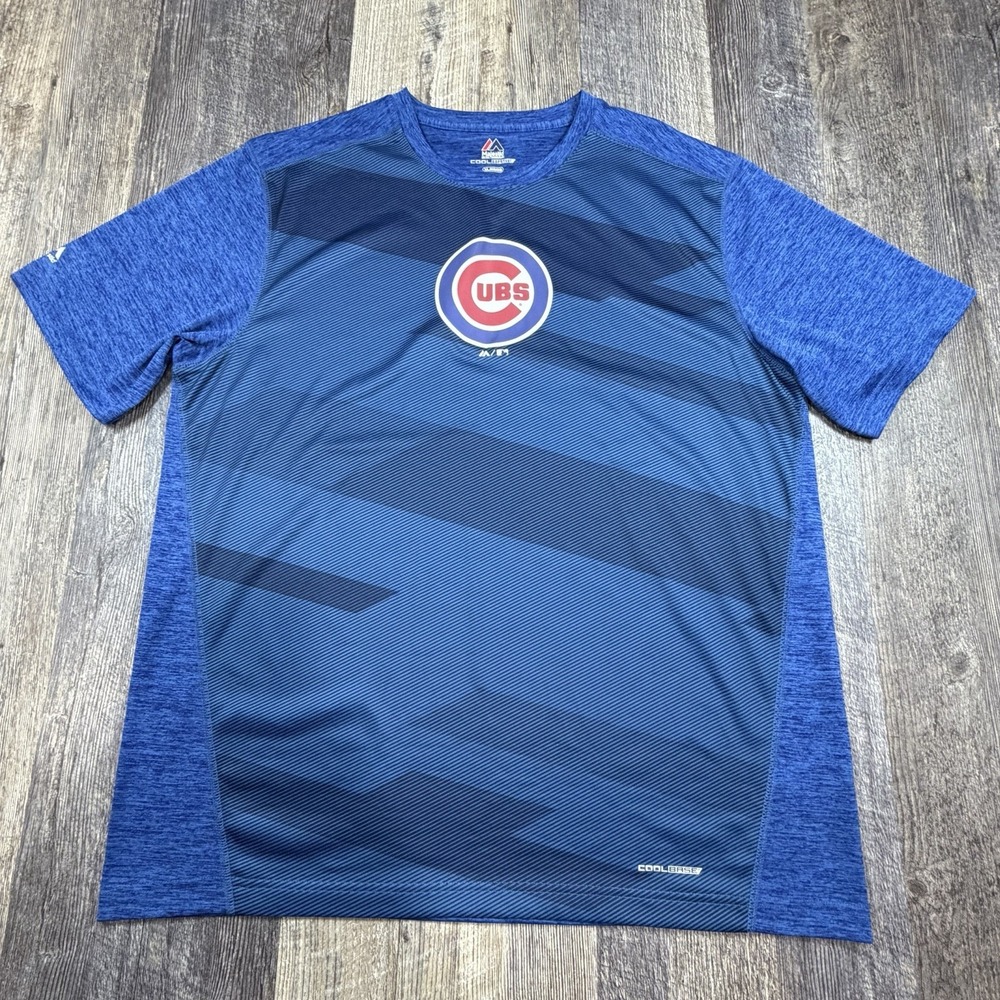 Chicago Cubs Majestic‎ Cool Base Performance T-Shirt Blue MLB Logo Mens XL Tee